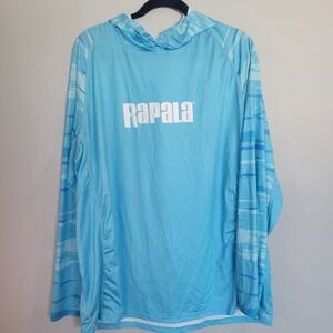 Rapala Mens Performance Fishing Hoodie Blue Long Sleeve Sun Shirt Logo XL